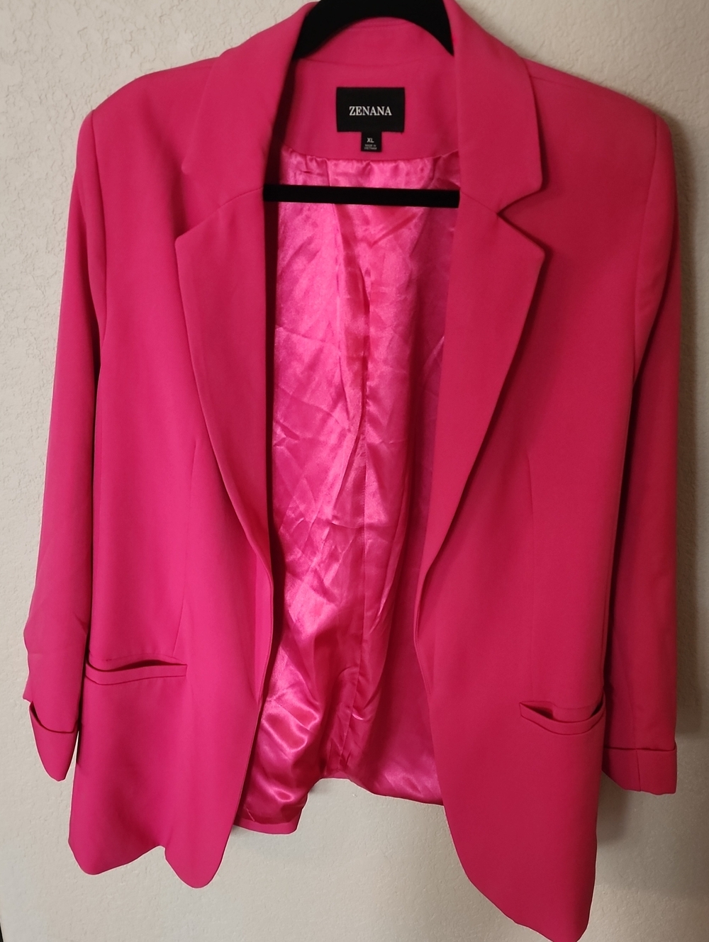 Zenana Outfitters Hot Pink Open Front Blazer
